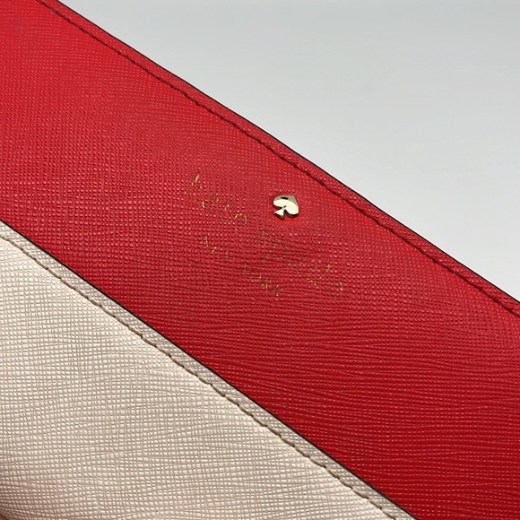 Kate Spade Safiano Leather Slim Clutch Bifold Color Block Wallet Red Cream - Picture 4 of 7